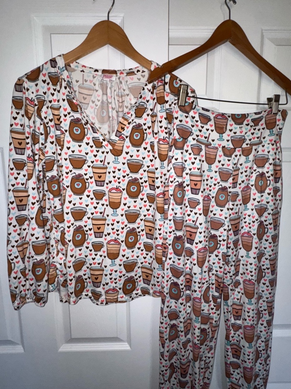 Jordann Jammies Coffee Print Pajama Set Size Small Cozy Lounge Set